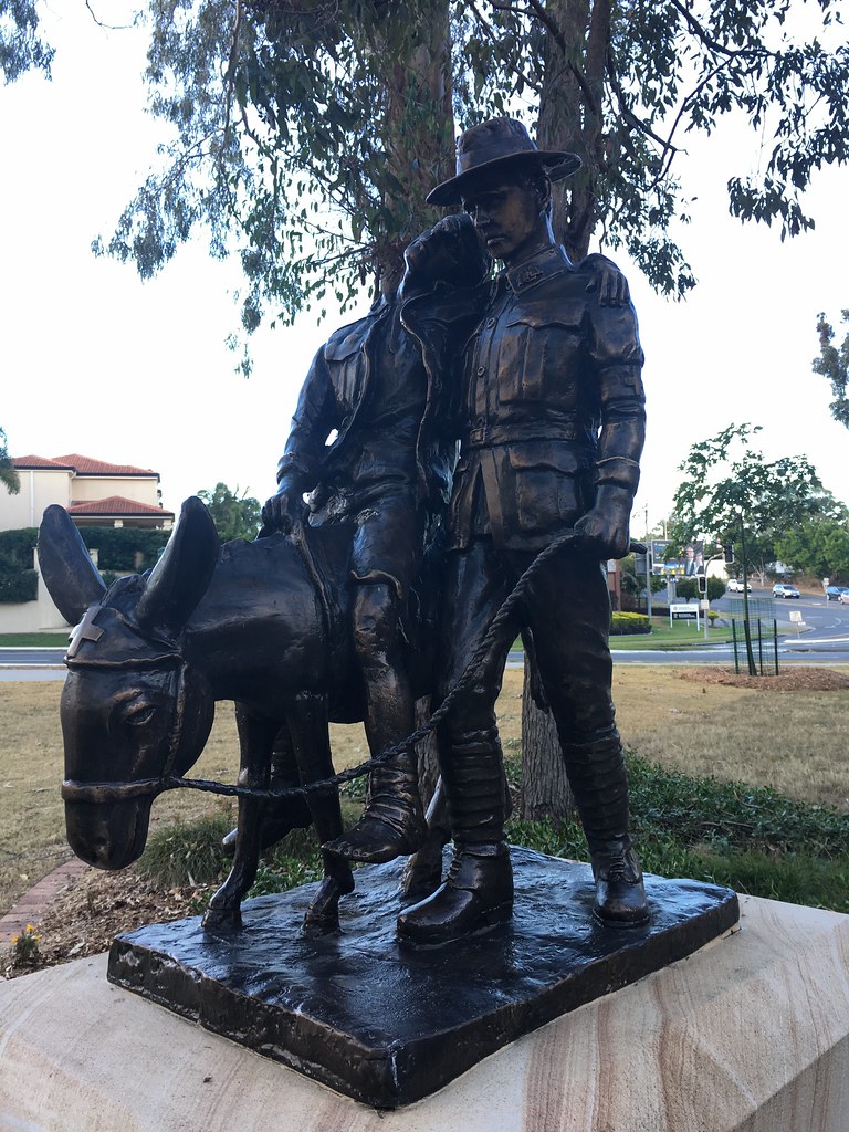 Simpson and his Donkey war memorial in Centenary suburbs, Brisbane, Qld